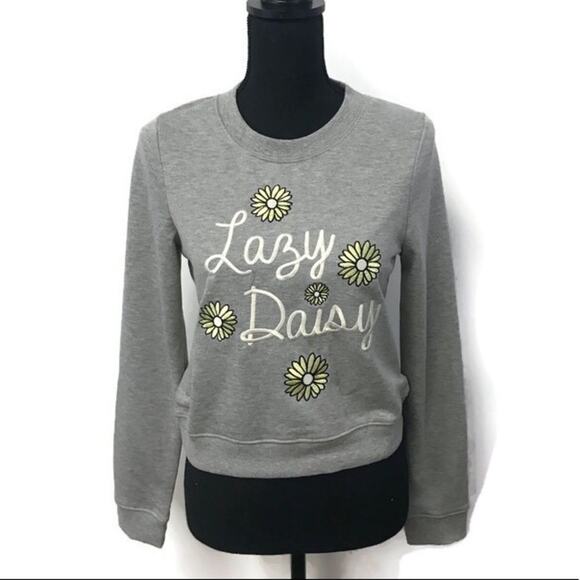ModCloth Grey‎ Crewneck Sweatshirt Embroidered Lazy Daisy Small - Picture 1 of 4